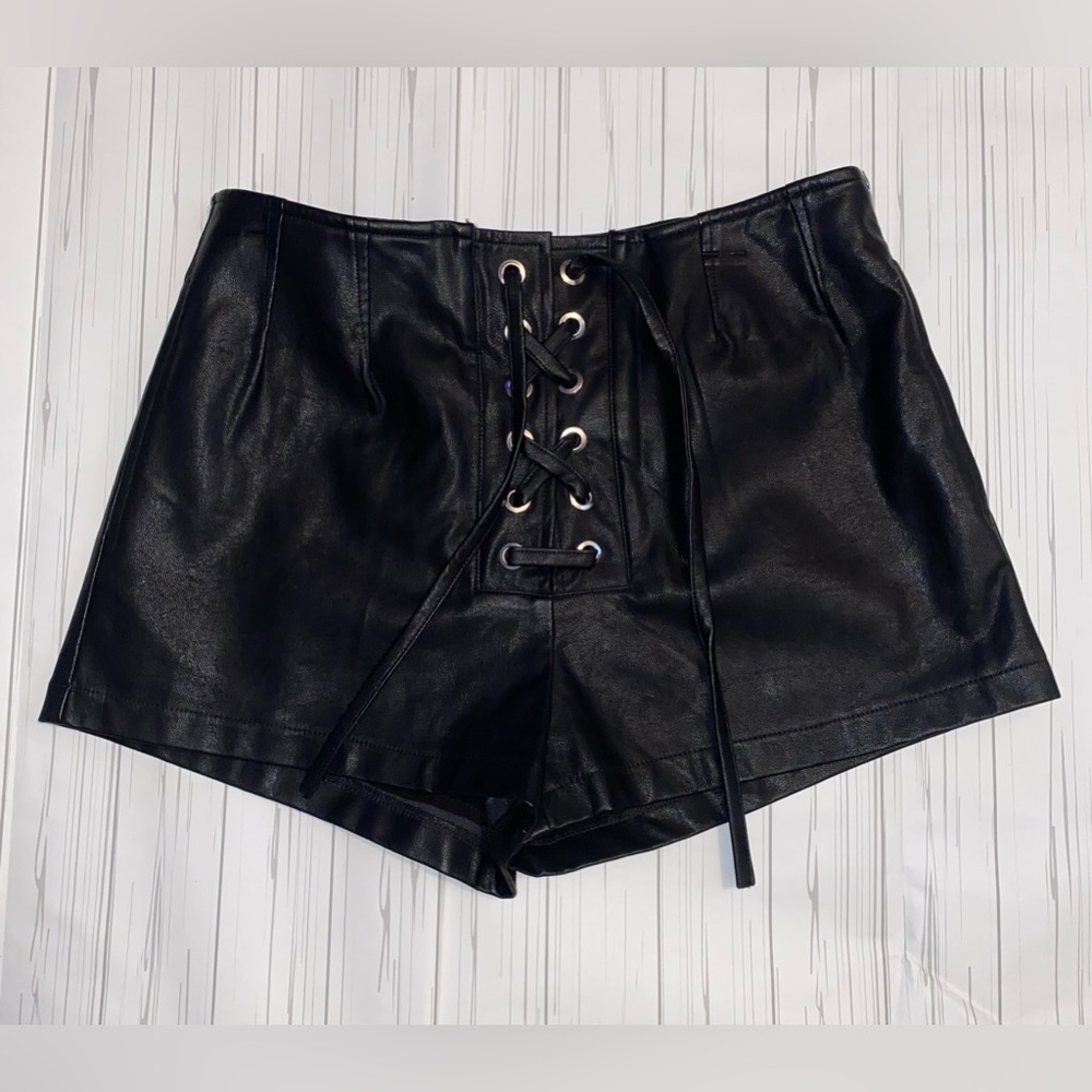 Faux leather tie up shorts